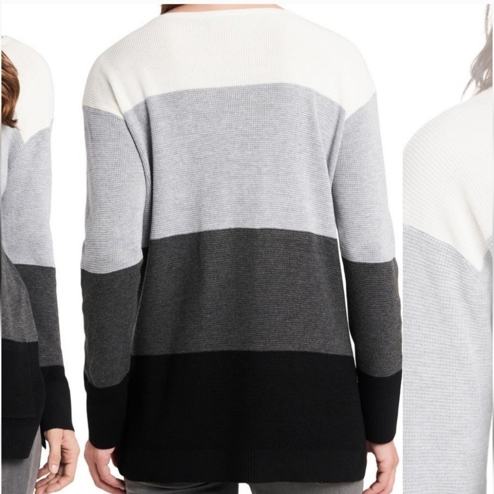 Vince Camuto Antony Colorblock Stripe Knit Slouchy Pocket Sweater Size Medium - Picture 2 of 9